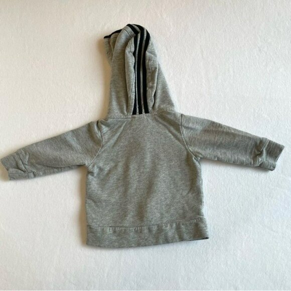 Adidas Baby Grey Zipper Hooded Sweatshirt 9m Sporty Athletic - Picture 2 of 5